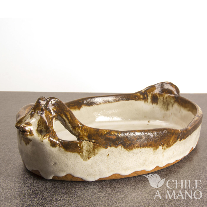 Fuente ovalada en cerámica gres, con figura de cabra color blanco - Imagen 3